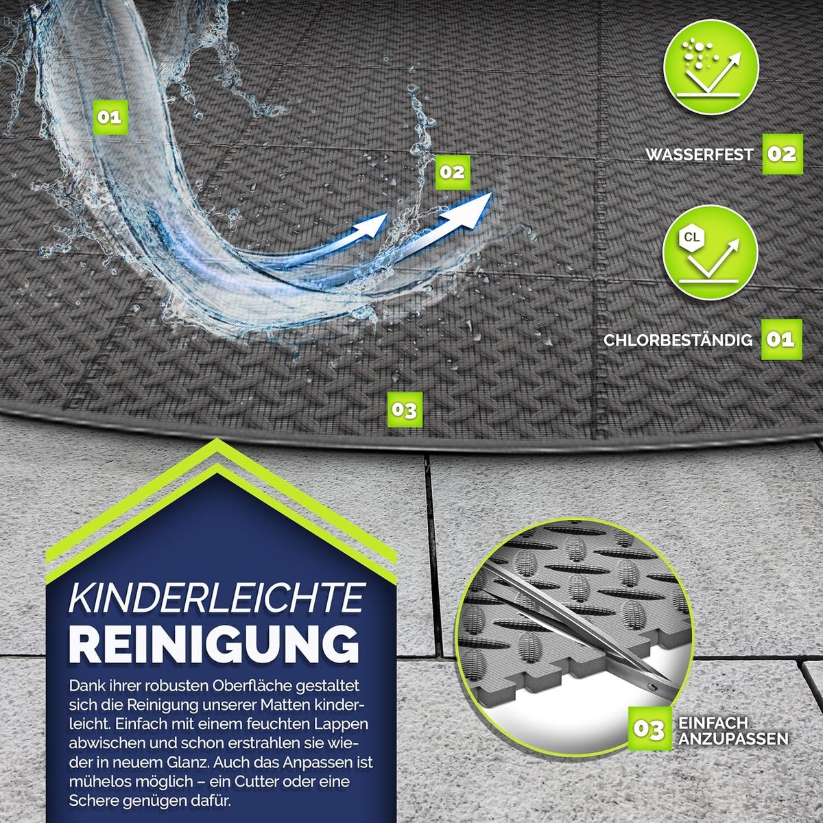  ® Zwembad Vloertegels – 196 cm – Grijs | Outdoor Ondergrond, Anti-slip, Waterbestendig & Duurzaam